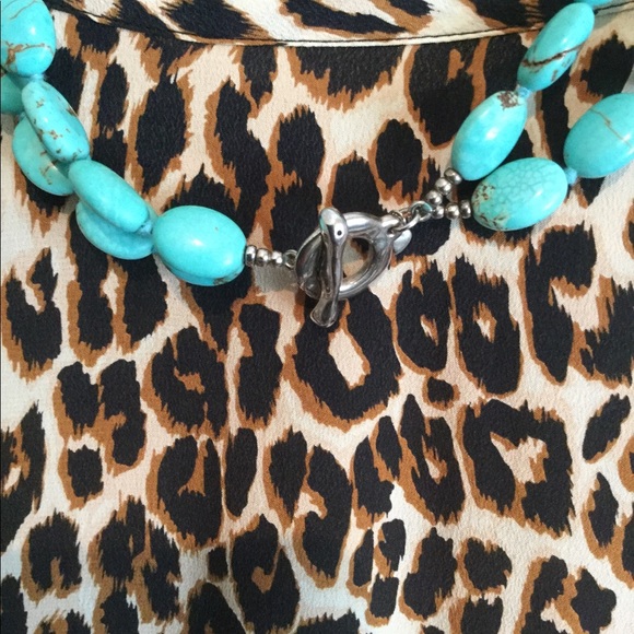 Double Strand Turquoise Silver Toggle Necklace - Picture 4 of 7